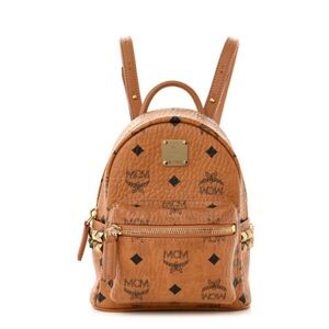 MCM Cognac Visetos Mini Backpack with Gold Hardware